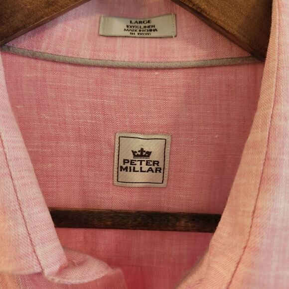 Peter Millar Men's Pink Linen Button Front Shirt Size Large - Picture 5 of 6